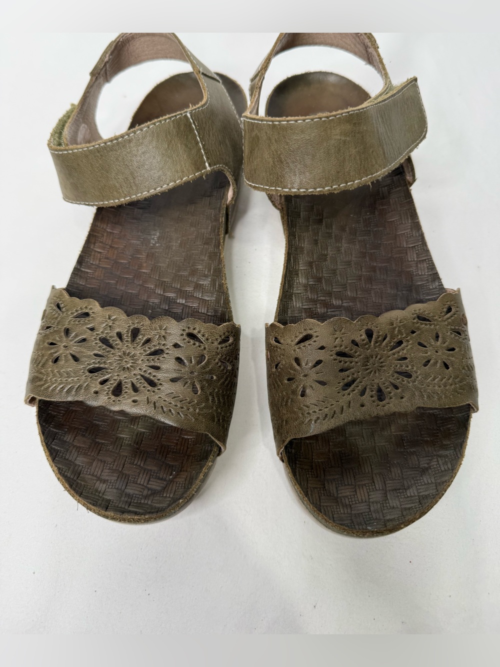 Pikolinos Brown Leather Cut-Out Wedge Sandals – Ankle Strap – Hook & Loop EU 39